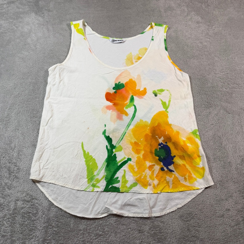 Jams World Flirt Tank Top Women Medium White Floral Rayon Made in Hawaii